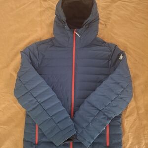 Men's Blue Puffer Jacket with Red Accents
